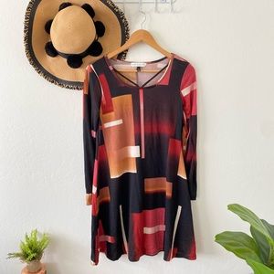 ✨ Y2K Long Sleeve Abstract Geometric Print Dress ✨